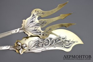 Сервировочный набор в стиле  ар нуво. Ravinet et Denfert. Серебро 950. Франция, 19в.