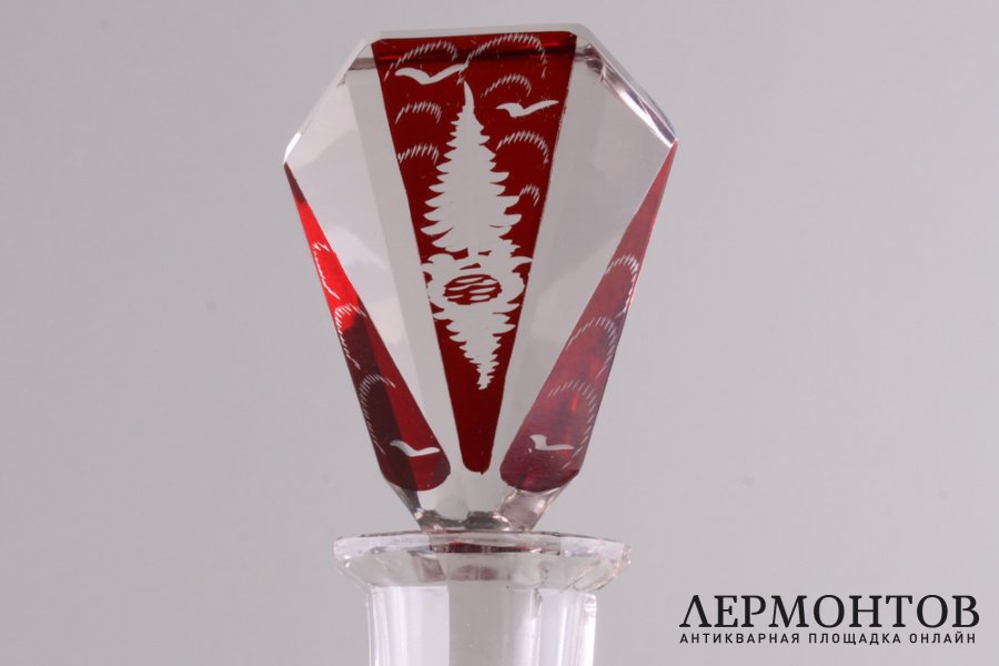 Ликерный набор, охотничья тематика. Стекло, гравировка. Богемия, Egermann, 1930e
