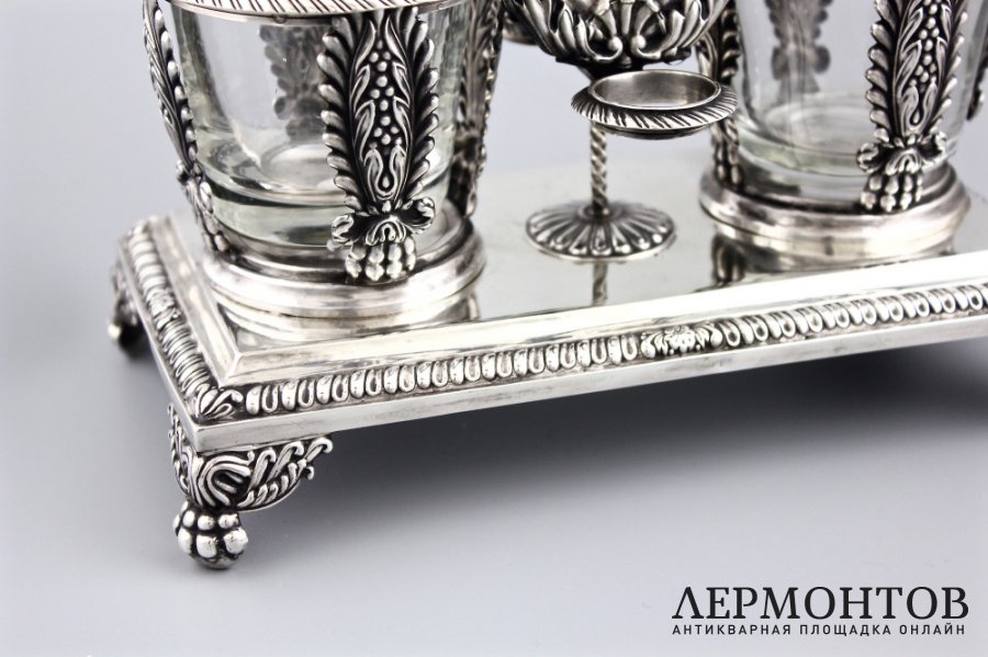 Круэт для уксуса и масла. Серебро 950 пробы, стекло. Франция, XIX в.