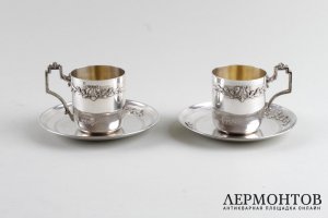 Две кофейные пары из серебра 950 пробы. Стиль ампир. Франция, XIX в.