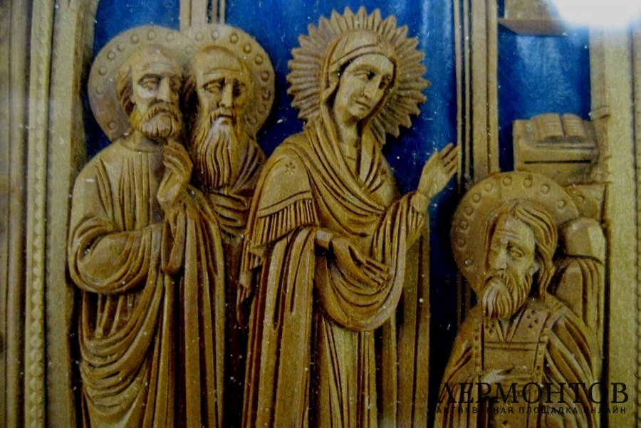 Икона  Явление Богородицы Преподобному Сергию Радонежскому.  Кипарис. Россия.