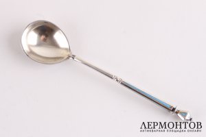 Ложка чайная. Густав Клингерт. Серебро 84 пробы, выемчатая эмаль. Россия, XIX век.
