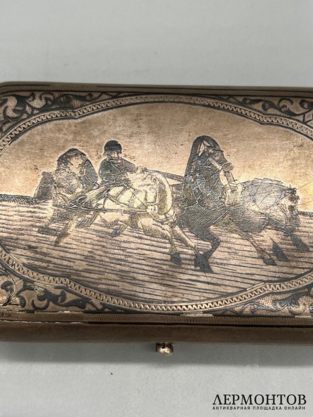 Портсигар «Русская тройка». Серебро 84 пробы, чернь, И. Футикин, Россия, 1886 год