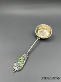 Ситечко с эмалью по скани. Серебро 84 пробы, Е. Самошин, Россия, 1908–1917 годы