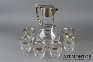 Набор для спиртных напитков. Англия, г. Бирмингем, 1887 г. Серебро 950 пробы, стекло.