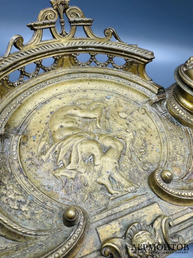 Чернильница с фигурой музыканта и птичками. Бронза, Западная Европа, конец 19 века