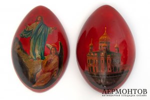 Яйцо - шкатулка с изображением Иисуса Христа. Россия. Дерево.