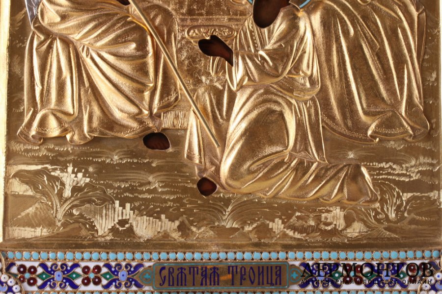 Икона Святая Троица. Серебро 84 пробы, эмаль. Россия, 19 в.
