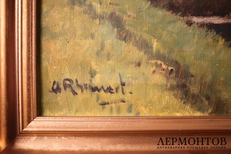 Картина. Берег в Дюссельдорфе. Художник Adolf Rheinert. Холст, масло.