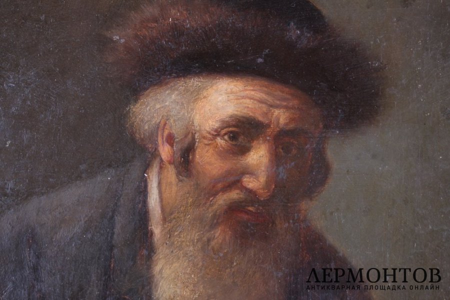  Картина Раввин изучающий Тору. Неизвестный художник. Картон, масло. 