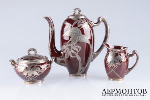 Чайный-кофейный набор в стиле Модерн. США, ф-ма Lenox, начало 20 в. Серебро 925, фаянс.