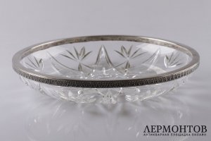 Большая ваза для сервировки. Серебро 800, хрусталь. Польшая