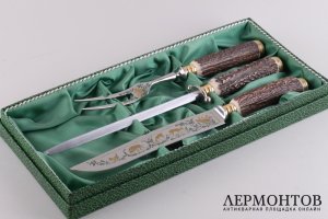 Набор для мяса в подарочной коробке. Германия, Золинген, 2 пол. 20 века. Рог, сталь. 