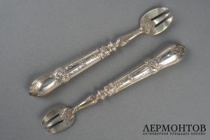 Набор вилочек для устриц. Франция, фирма A.Cloteaux. Серебро 950 пробы.