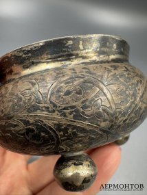 Солонка с орнаментом. Серебро 84 пробы, Россия, 1858 год