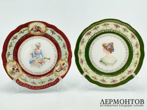 Парные тарелки с женскими изображениями. Россия, Кузнецов, рубеж 19-20 вв.