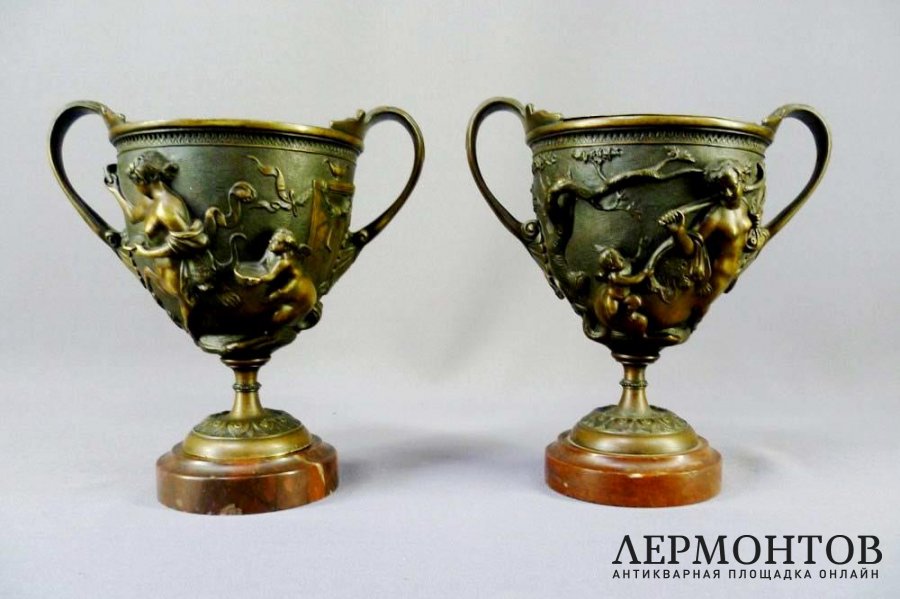 Декоративные парные вазы. Бронза, мрамор. Франция, XIX век. 