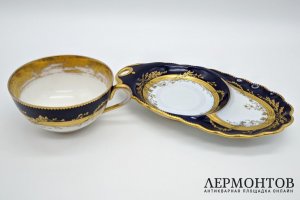 Теннисная чайная пара. Фарфор, кобальт. Богемия, Fischer und Mieg, 1853-1873. 