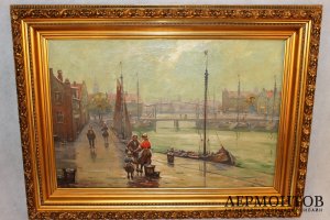 Картина. Цветочный рынок. Оскар Кох. Холст, масло. Германия