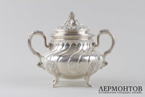Сахарница в стиле рококо. M. Martin. Серебро 950 пробы. Франция