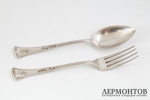 Парные ложки и вилки в стиле модерн. Австрия, поставщик двора, нач. 20 в. Серебро 800