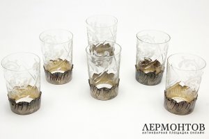 Набор для крепких напитков. Серебро, стекло. Франция, середина 20 века.
