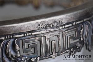 Ваза круглая в стиле ампир. Серебро 800, стекло. Германия, WTB.