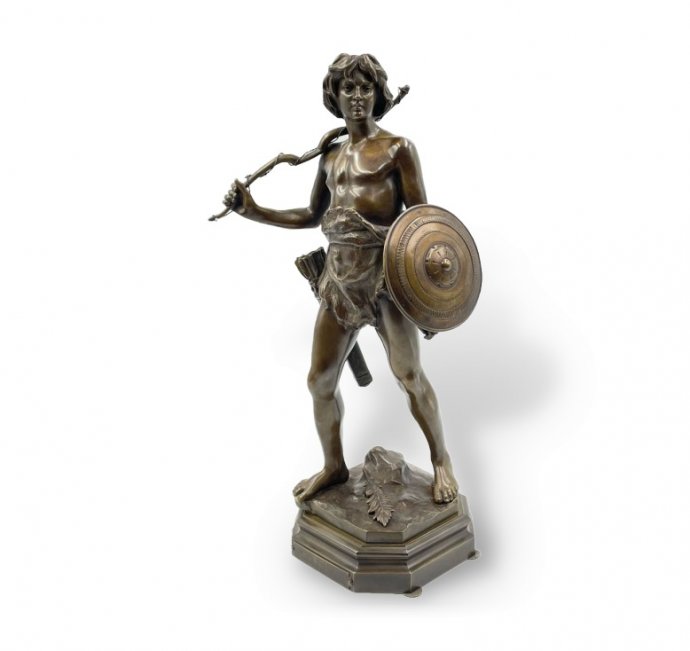Скульптура Молодой воин. Франция, Париж, Jean Didier Debut, отливка 1880-е гг., Vrai bronze B.D Paris. Бронза.