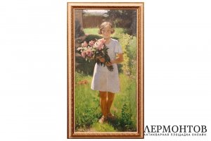 Картина. Портрет дочери с букетом пионов, 1936 г. Максименко Тарас Никитич. 