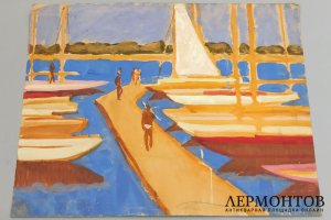 Курзенков Леонид Сергеевич. Питер. Яхты. Бумага, картон, карандаш, темпера. 1961 г.