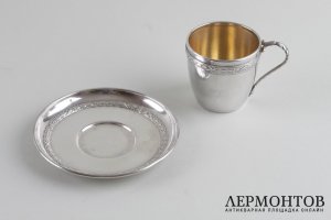 Кофейная пара в стиле ампир. Серебро 950 пробы. Франция