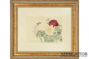 Картина. Пионы и бабочки. Китай, 1950-е гг. Шелк, тушь, минеральные краски.