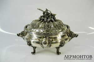 Блюдо для жаркого с крышкой. Серебро 800. Германия, XIX век. 