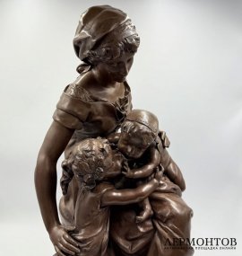 Скульптура Мать с детьми. Франция, Henri Ple, 19 век. Бронза, мрамор.