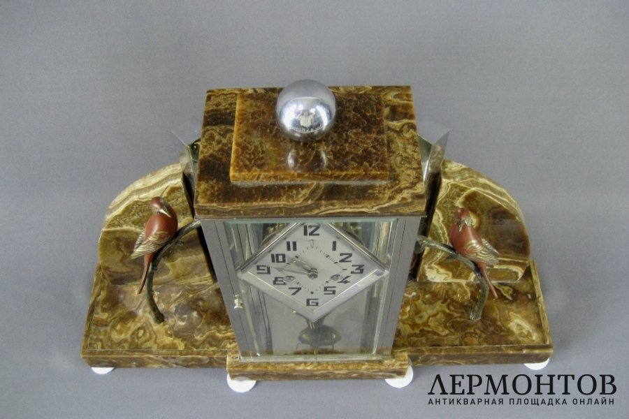 Кабинетные часы Птицы. Бронза, металл, мрамор. Франция, 20-е годы ХХ века.