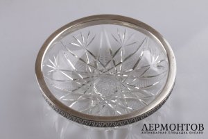Большая ваза для сервировки. Серебро 800, хрусталь. Польшая