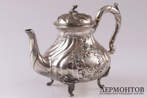 Чайник в стиле рококо. Henri Soufflot. Серебро 950 пробы. XIX в. Франция