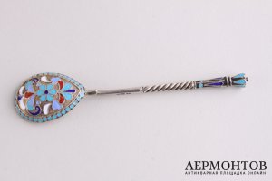 Ложка чайная. Д. Николаев. Серебро 84 пробы, эмаль. Россия, Москва, до 1908 г.