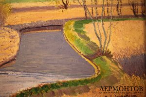 Картина. Горный пейзаж с речкой. Художник Julius Jungheim. Холст, масло.