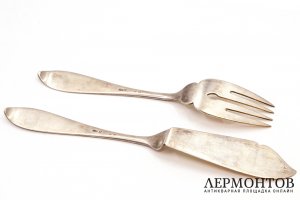 Сервировочный набор вилка и нож. СССР, 2 пол. 20 в. Серебро 875 пробы.