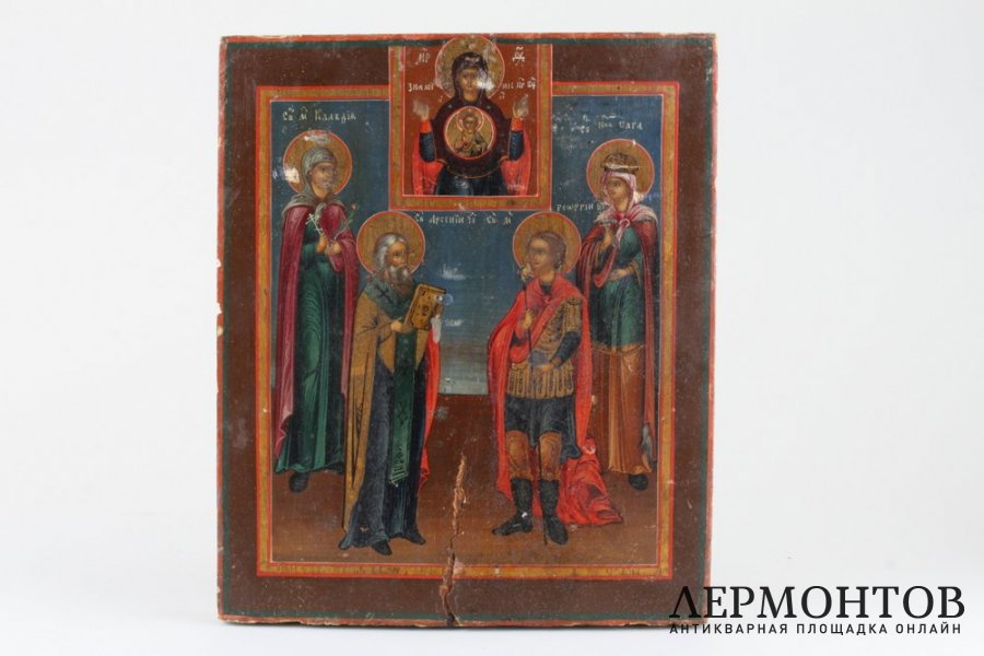 Икона с изображением Святых - Клавдии, Ольги, Арсения, Георгия. Середина XIX века