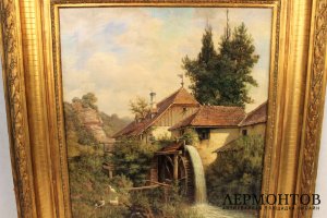 Картина. Мельница. Wilhelm Gattinger. Холст, масло.