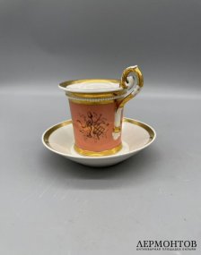 Кофейная пара «Голубки» в стиле ампир. Фарфор, роспись, золочение, KPM, Германия, 1820–1840 годы