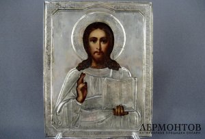 Икона Господь Вседержитель. Дерево, масло, серебро 84, Российская Империя.