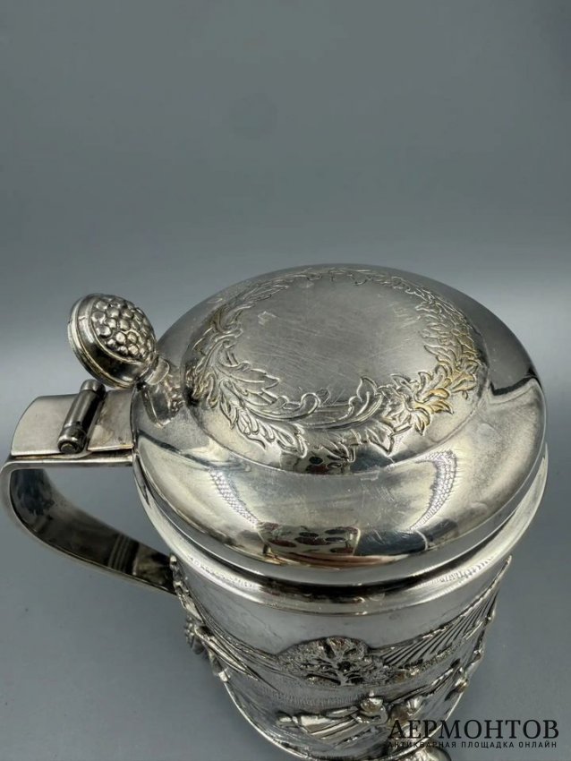 Пивная кружка с сельскими сценами. Металл, серебрение, Hejl & Co., Дания, 1970–1980