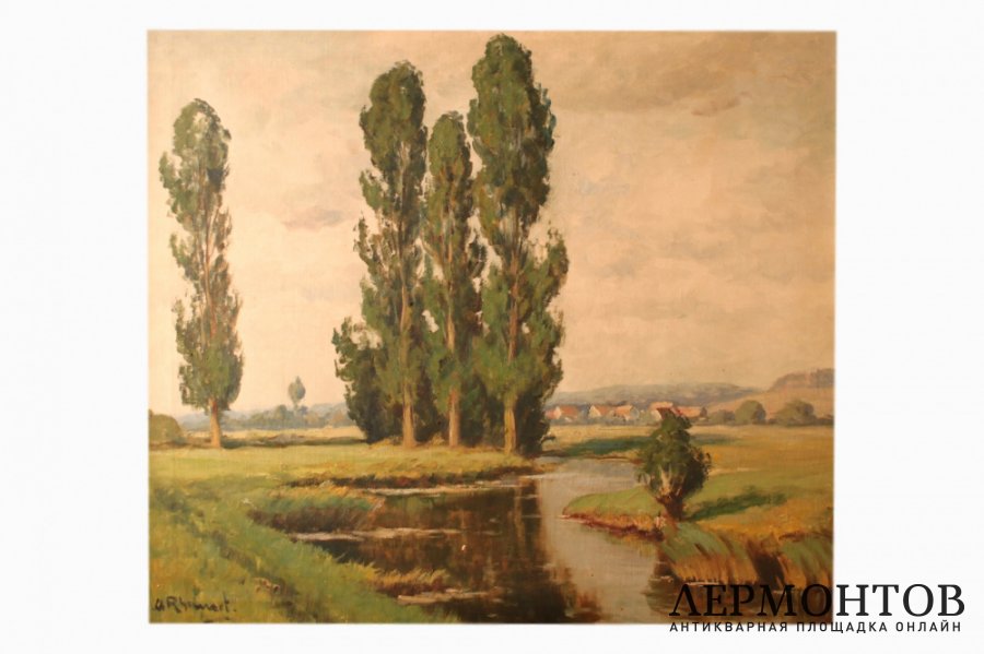 Картина. Берег в Дюссельдорфе. Художник Adolf Rheinert. Холст, масло.