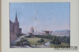 Акварель Москва. Прогулка по Александровскому саду. Россия, 19 век.