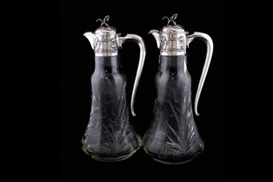 Парные графины в стиле модерн. Серебро 800 пробы, хрусталь. Германия, 1900-е гг.