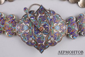 Пояс с живописной эмалью по скани. Россия, Москва, мастер Семен Казаков. Серебро 84