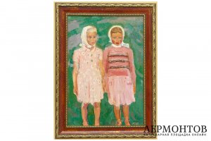 Картина. Подружки, 1961 г. Кузнецов Юрий Михайлович. Оргалит, масло.